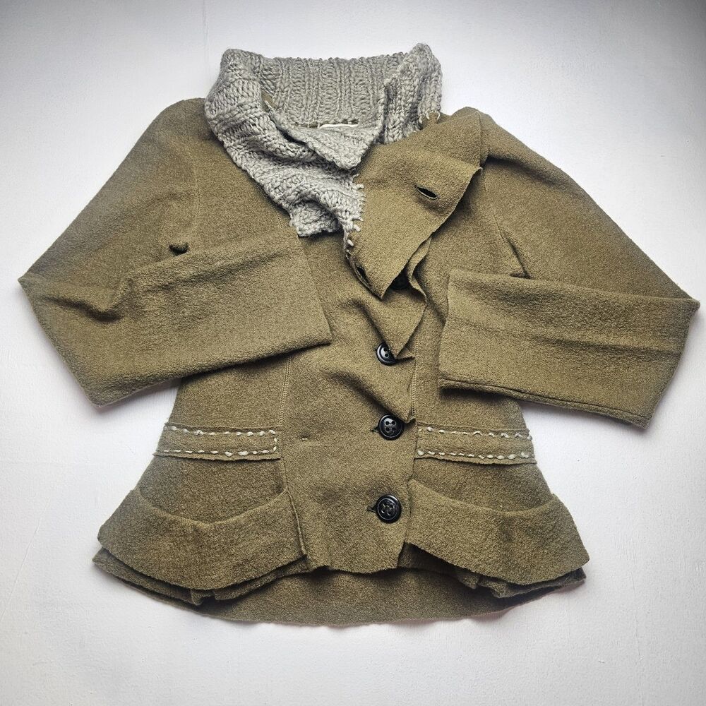 Gro Abrahamsson Women's Green Wool Buttoned Coat Blazer Size S